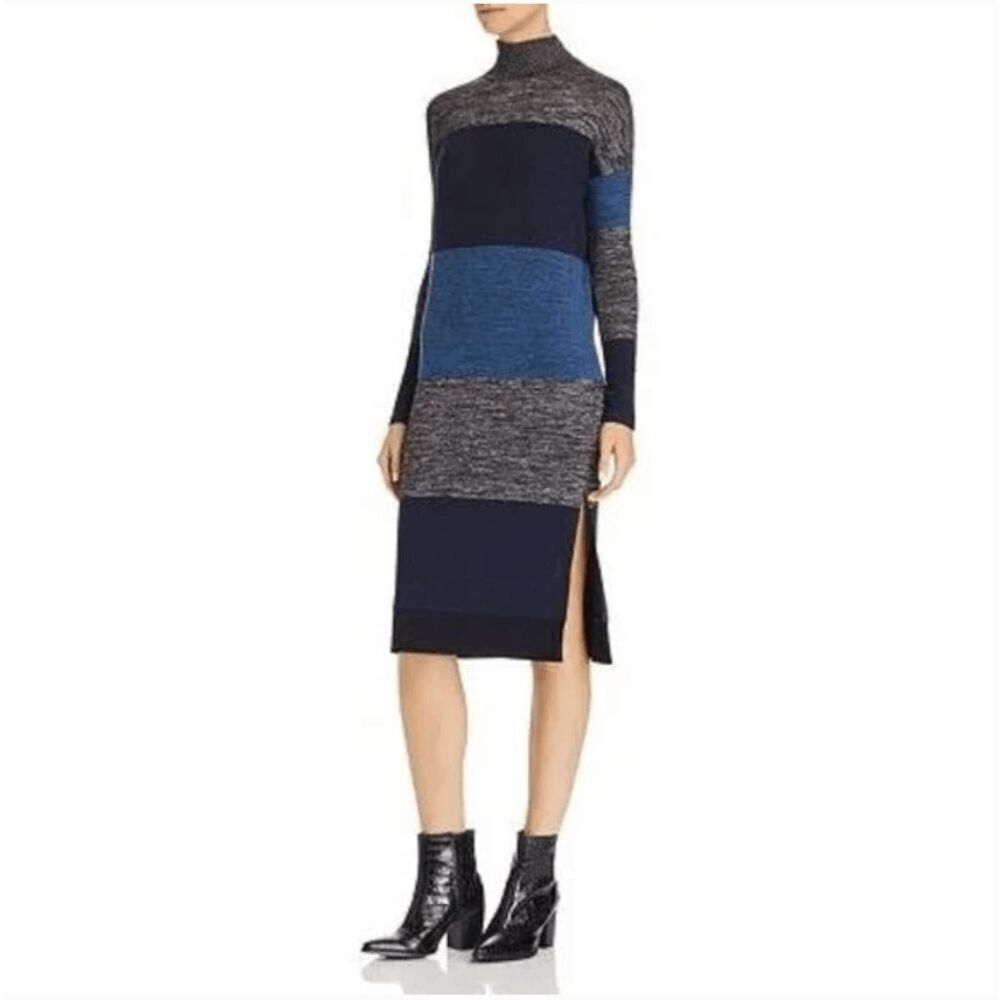 Rag & BoneโBlue Colorblock Knit Sweater Dress Mock Neck S